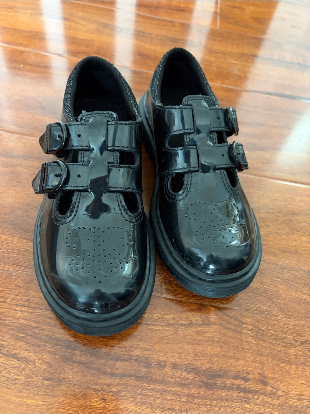 Dr. Martens Kids Black Patent Double-Buckle Mary Janes